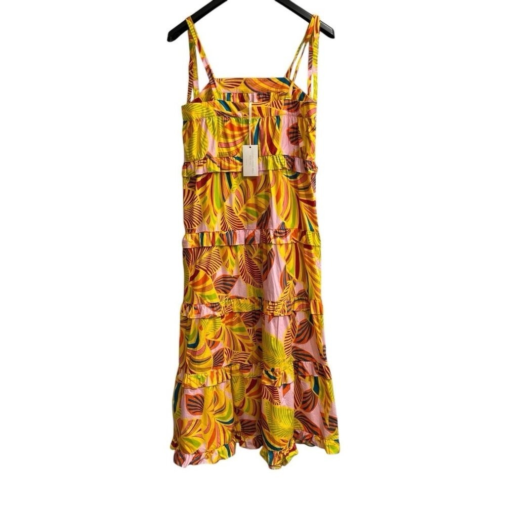 Flora Bea NYC Carey Dress Yellow Floral‎ Tiered Midi Size S Sundress Vacation